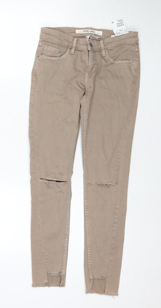 H&M Womens Brown Cotton Skinny Jeans Size 10 L27 in Regular Zip