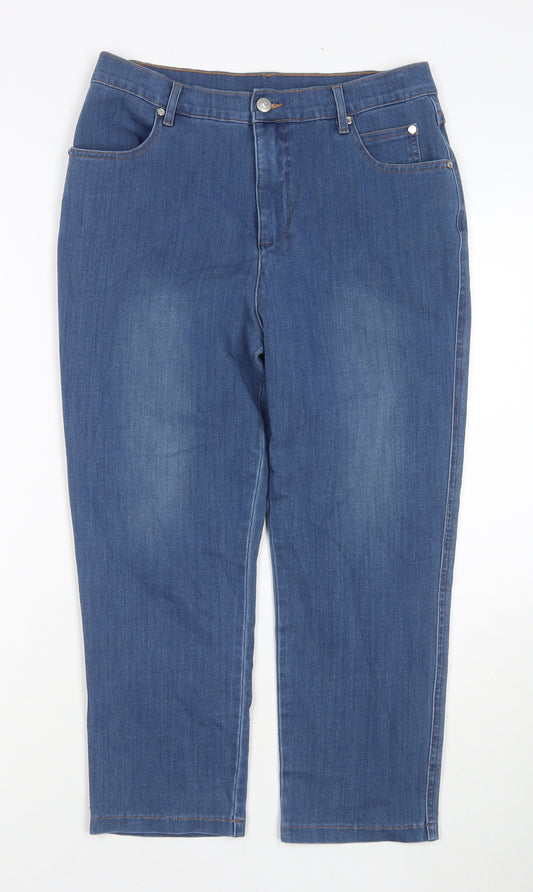 Marble Womens Blue Cotton Cropped Jeans Size 12 L21 in Regular Zip