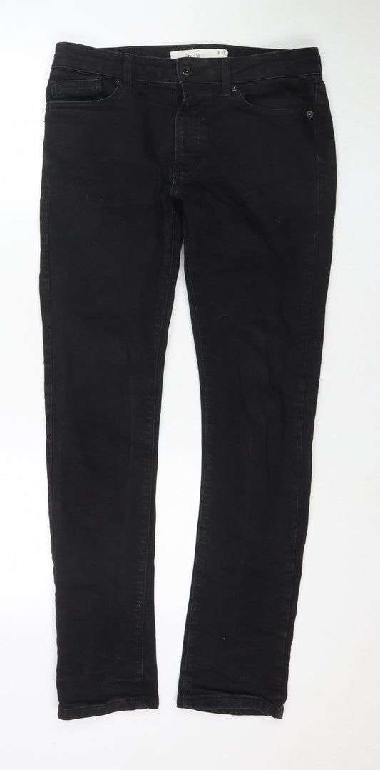 Topshop Mens Black Cotton Skinny Jeans Size 30 in L32 in Slim Zip