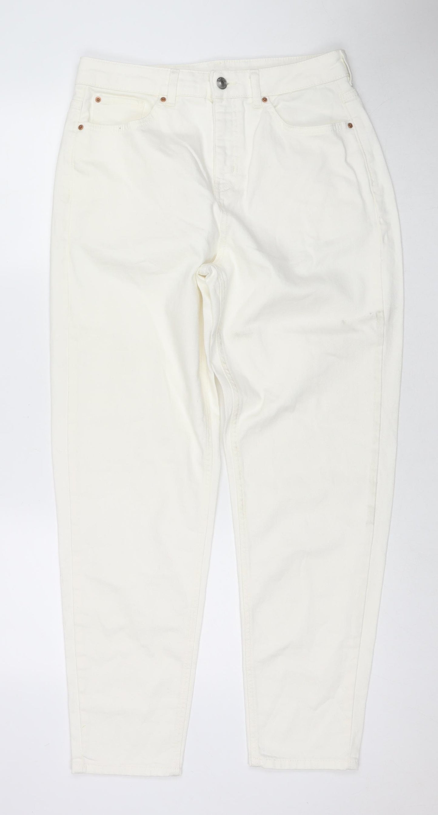 Marks and Spencer Womens White Cotton Straight Jeans Size 12 L30 in Regular Zip