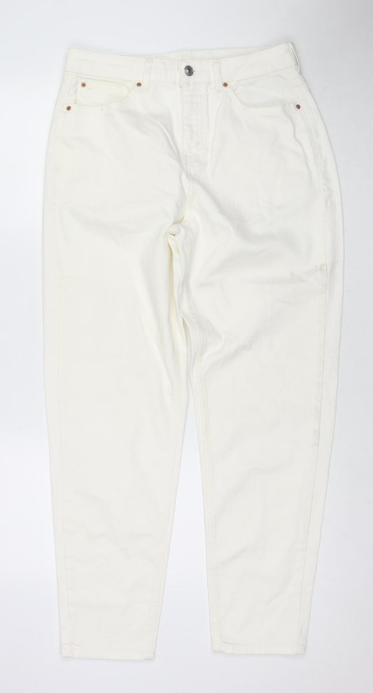 Marks and Spencer Womens White Cotton Straight Jeans Size 12 L30 in Regular Zip