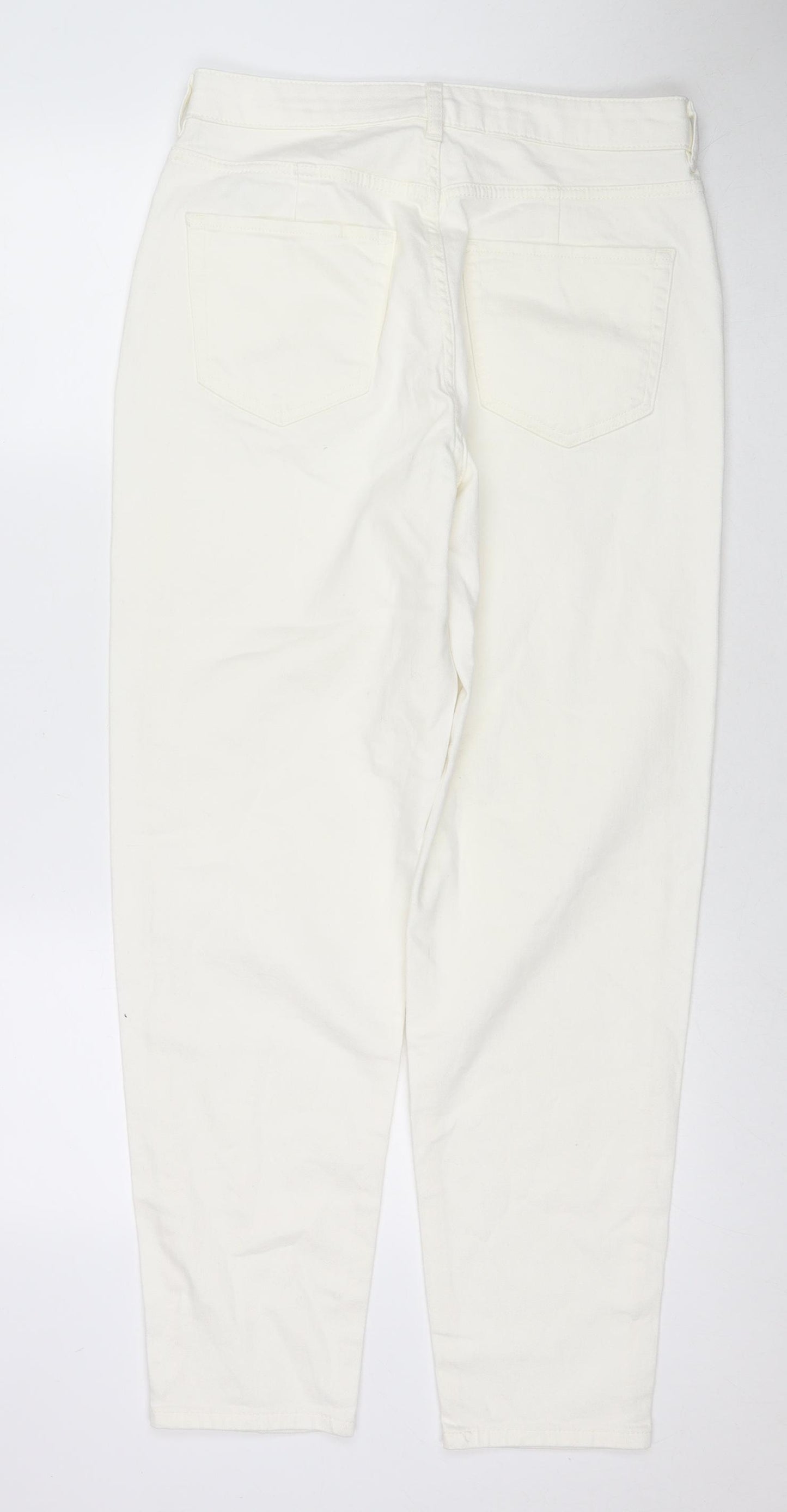 Marks and Spencer Womens White Cotton Straight Jeans Size 12 L30 in Regular Zip