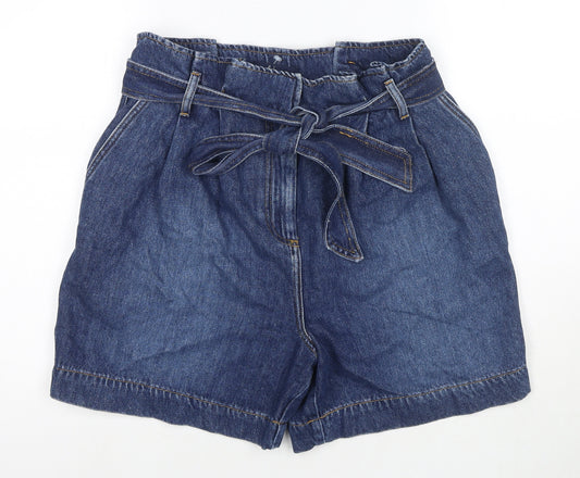 Boden Womens Blue Cotton Paperbag Shorts Size 12 L6 in Regular Button