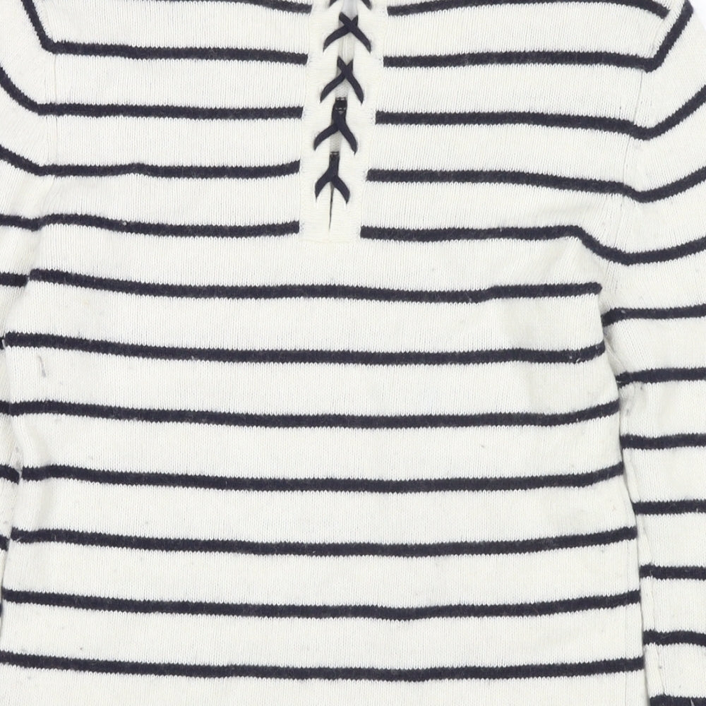 Jigsaw Womens White Round Neck Striped Wool Pullover Jumper Size XS