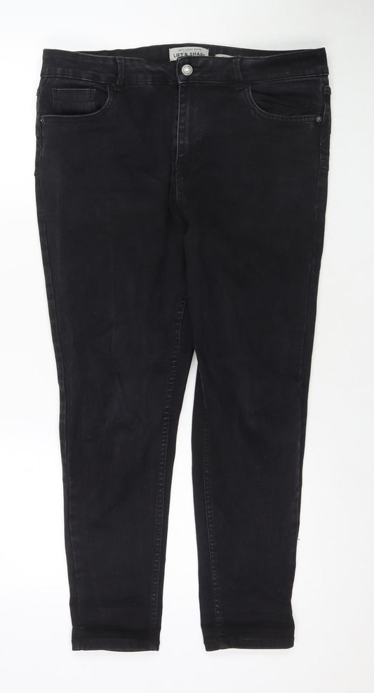 New Look Womens Black Cotton Skinny Jeans Size 16 L25 in Regular Zip