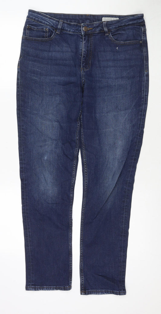 Marks and Spencer Womens Blue Cotton Straight Jeans Size 12 L29 in Regular Zip