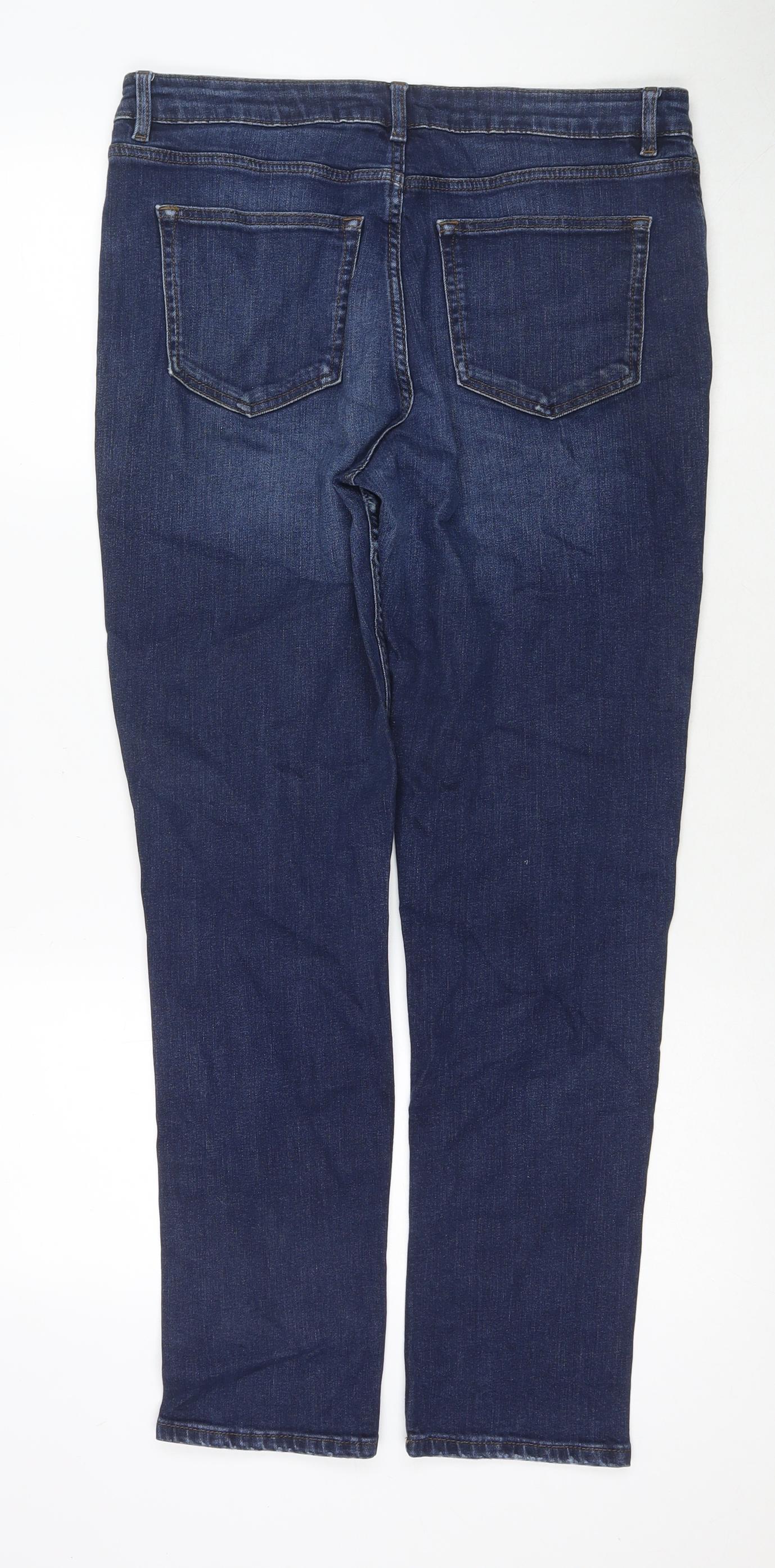 Marks and Spencer Womens Blue Cotton Straight Jeans Size 12 L29 in Regular Zip