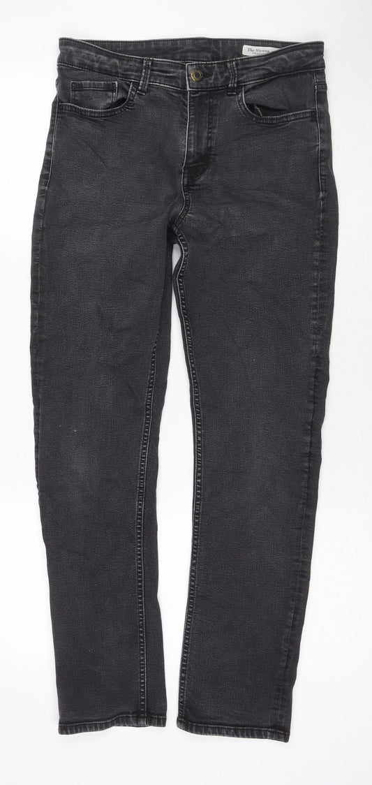 Marks and Spencer Womens Black Cotton Straight Jeans Size 12 L28 in Regular Zip