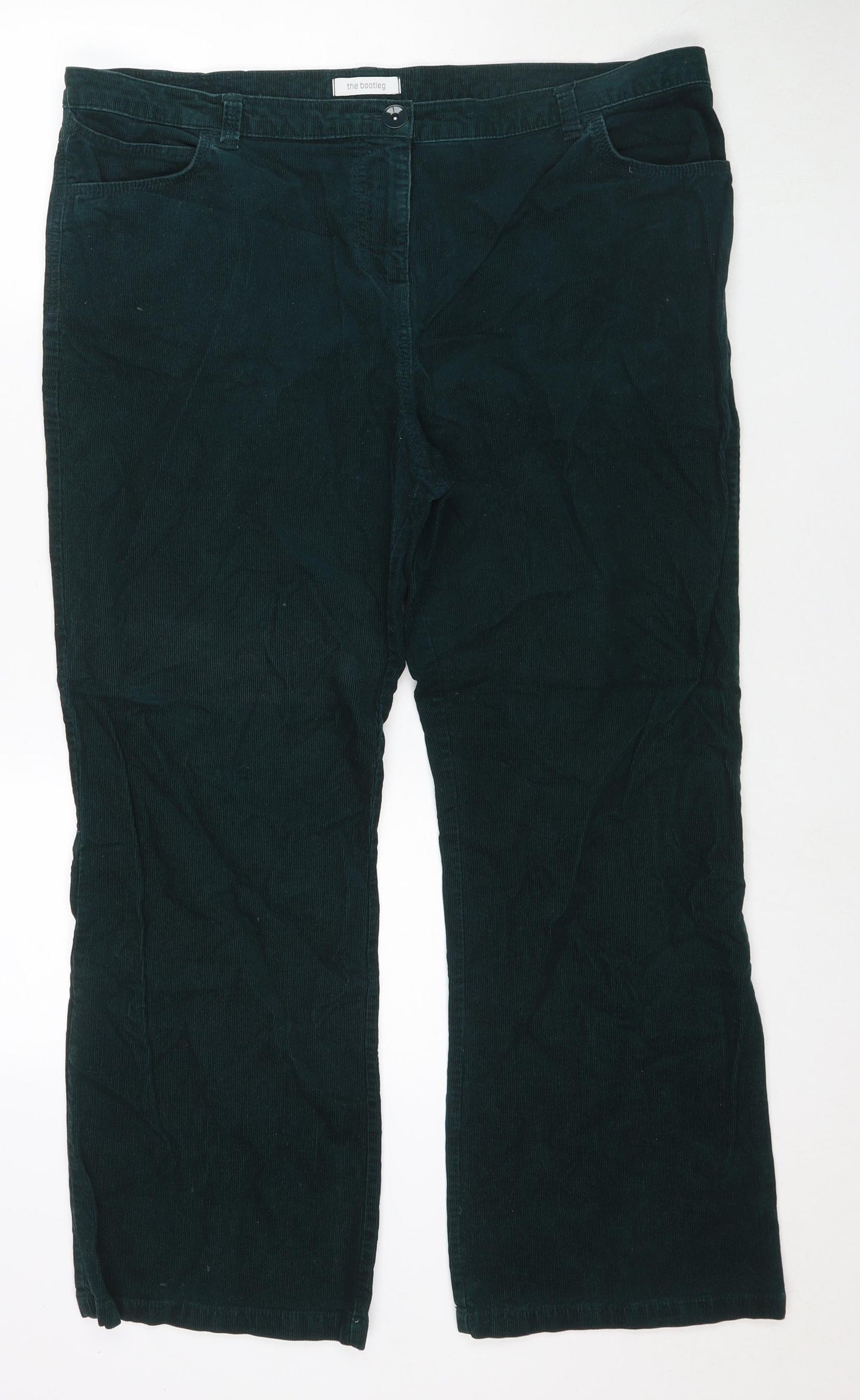 Marks and Spencer Womens Green Cotton Trousers Size 20 L28 in Regular Zip