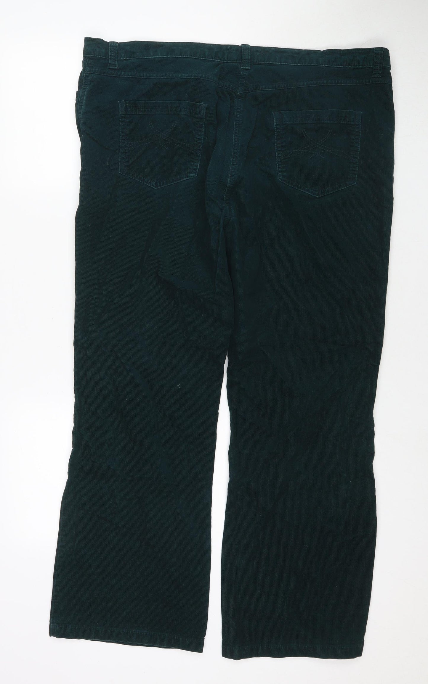 Marks and Spencer Womens Green Cotton Trousers Size 20 L28 in Regular Zip