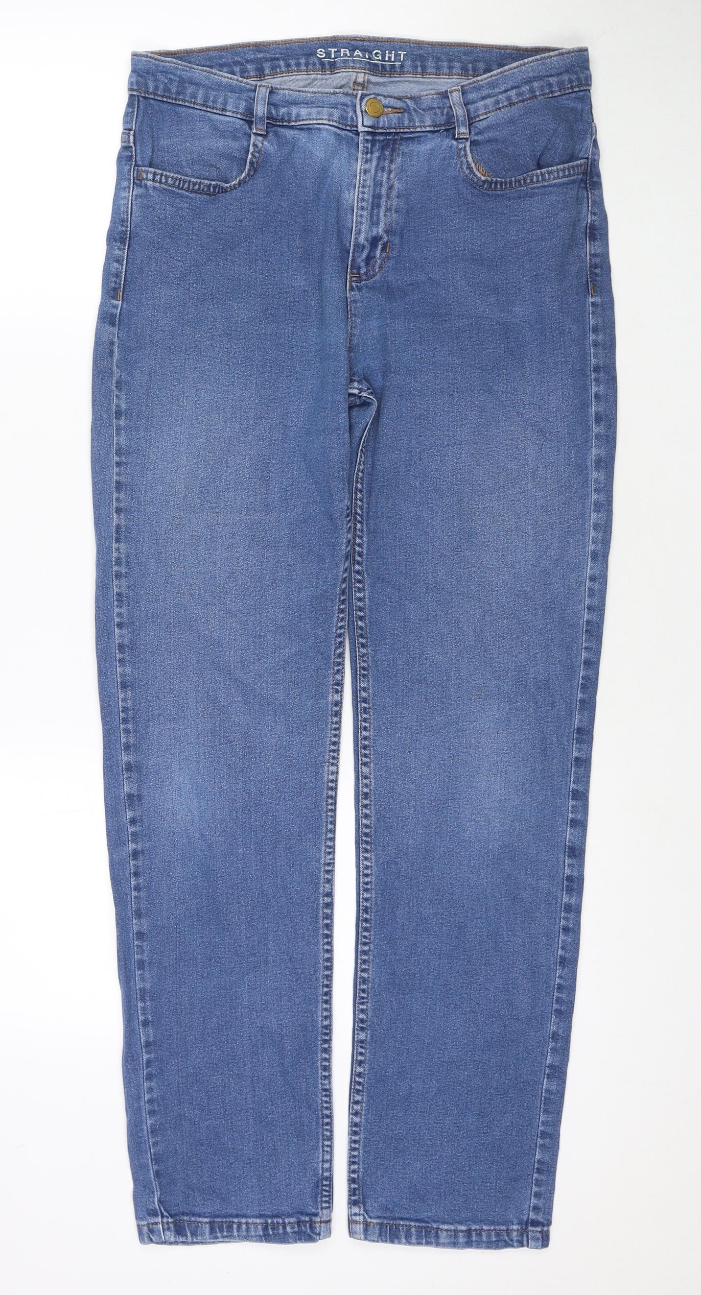 Marks and Spencer Womens Blue Cotton Straight Jeans Size 12 L29 in Regular Zip