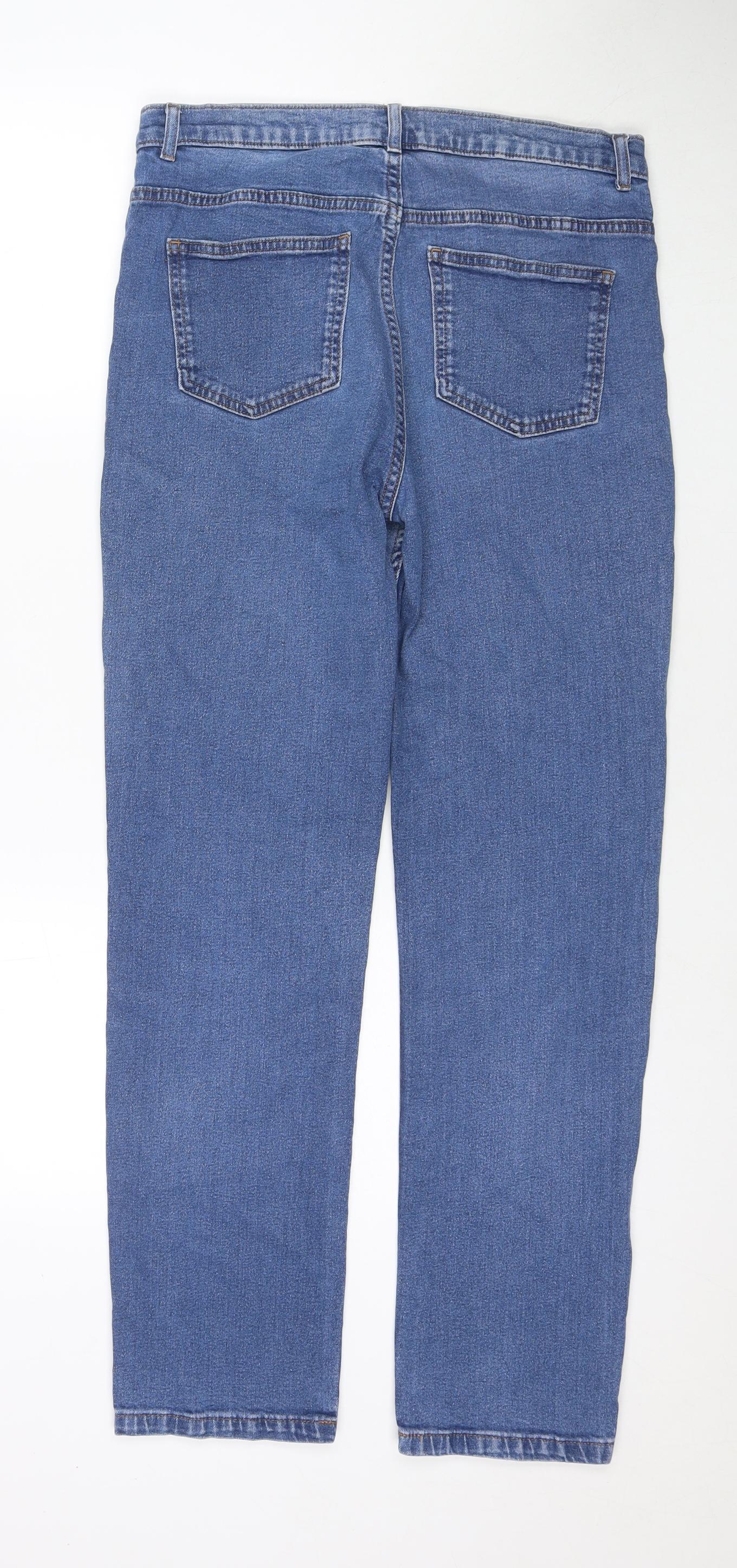 Marks and Spencer Womens Blue Cotton Straight Jeans Size 12 L29 in Regular Zip