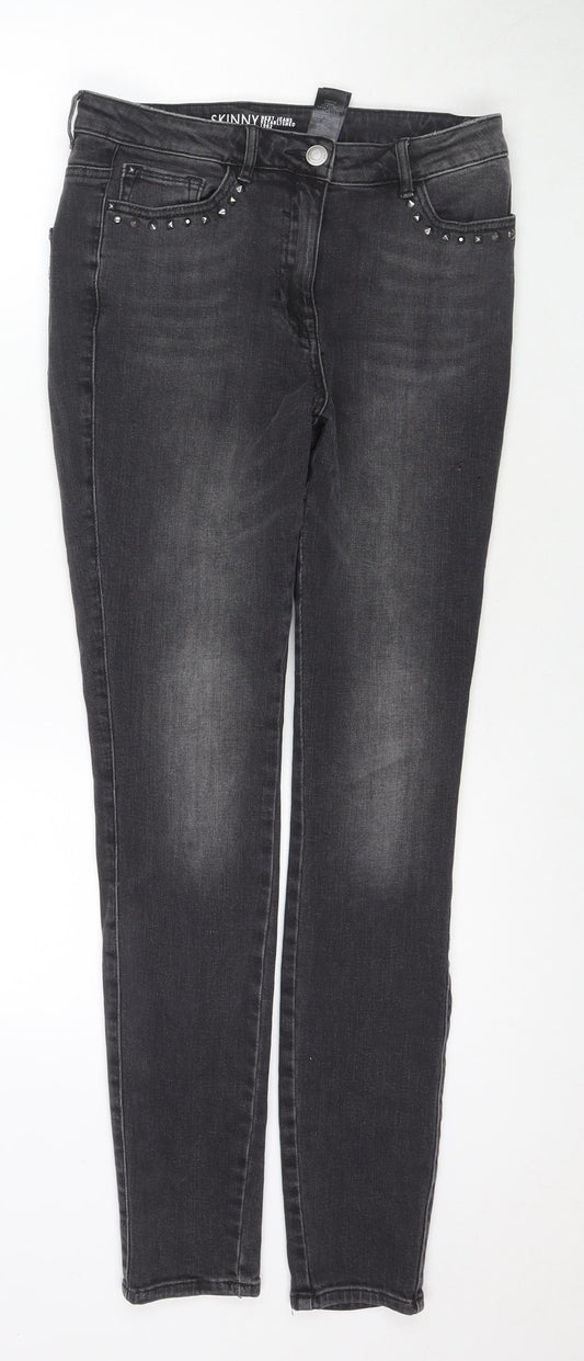 NEXT Womens Black Cotton Skinny Jeans Size 10 L30 in Regular Zip