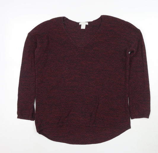 H&M Womens Red V-Neck Cotton Pullover Jumper Size S