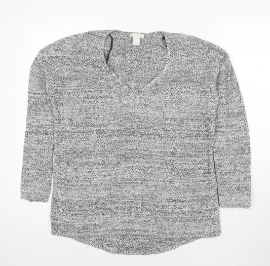 H&M Womens Grey V-Neck Cotton Pullover Jumper Size S