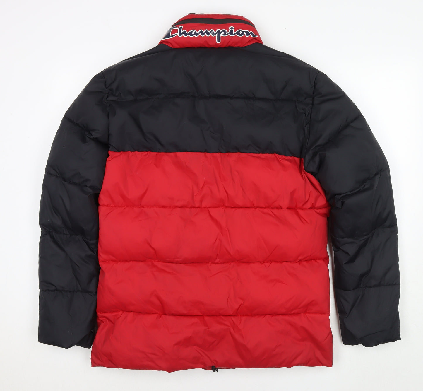 Champion Mens Red Puffer Jacket Jacket Size S Zip - Colourblock Pattern