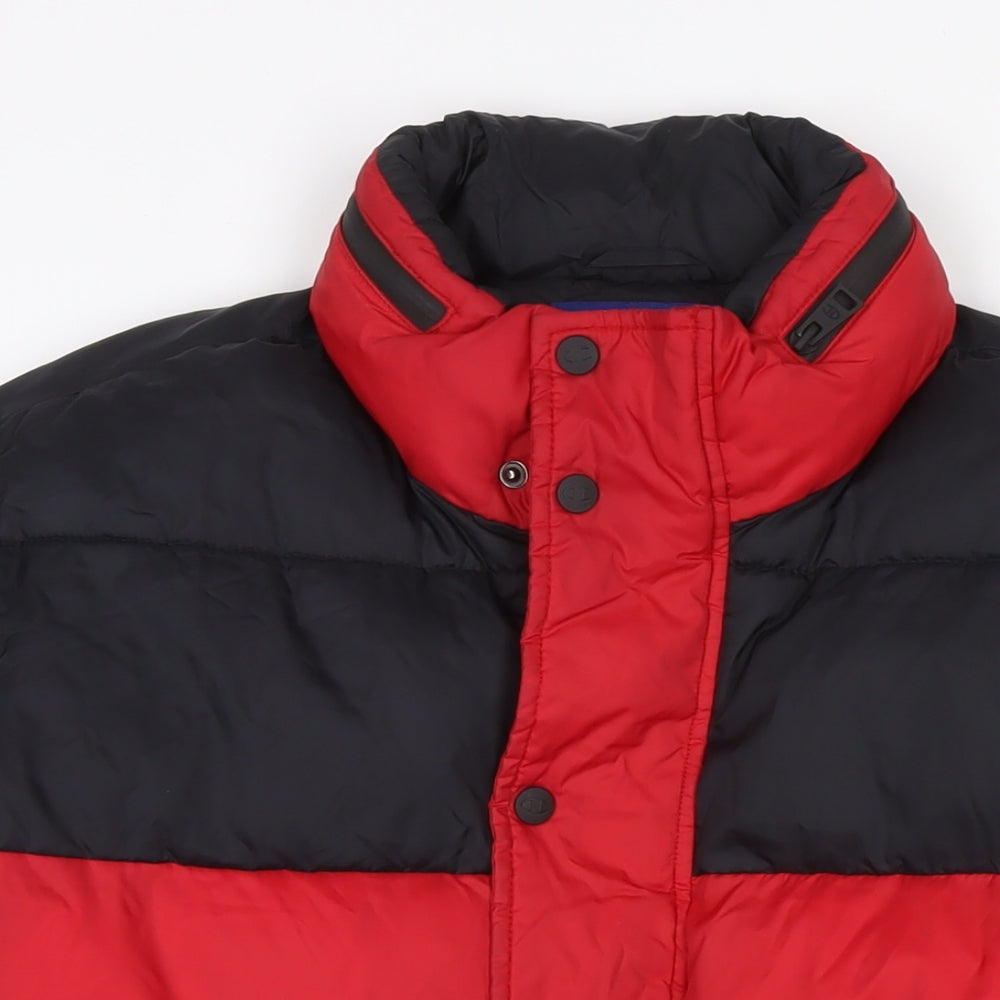 Champion Mens Red Puffer Jacket Jacket Size S Zip - Colourblock Pattern