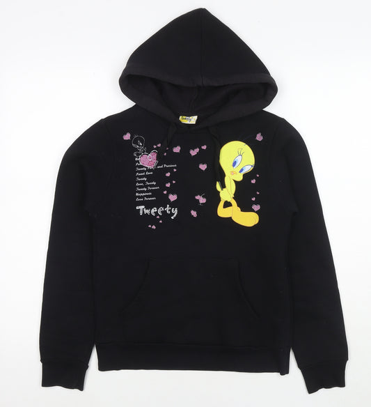 Tweety Womens Black Cotton Pullover Hoodie Size S Pullover - Tweety Hearts