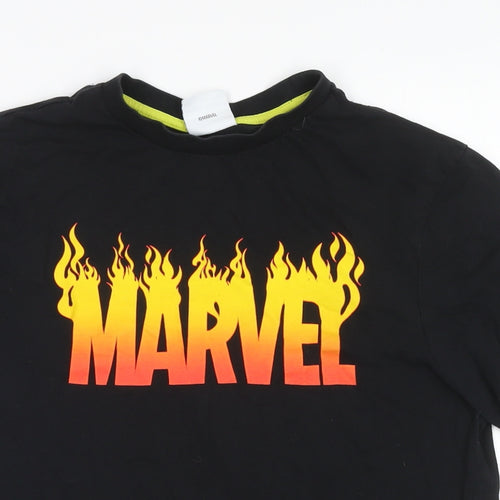 Marvel Mens Black Cotton T-Shirt Size M Round Neck - Flame Logo