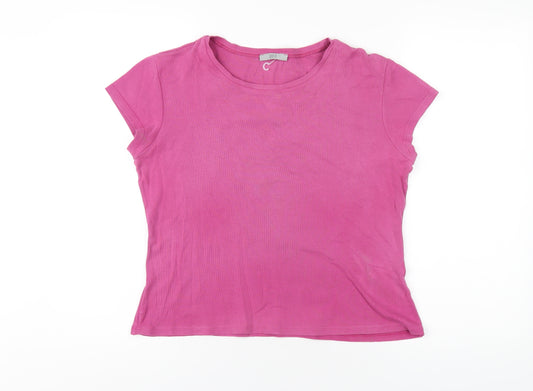 Marks and Spencer Womens Pink Cotton Basic T-Shirt Size 14 Round Neck