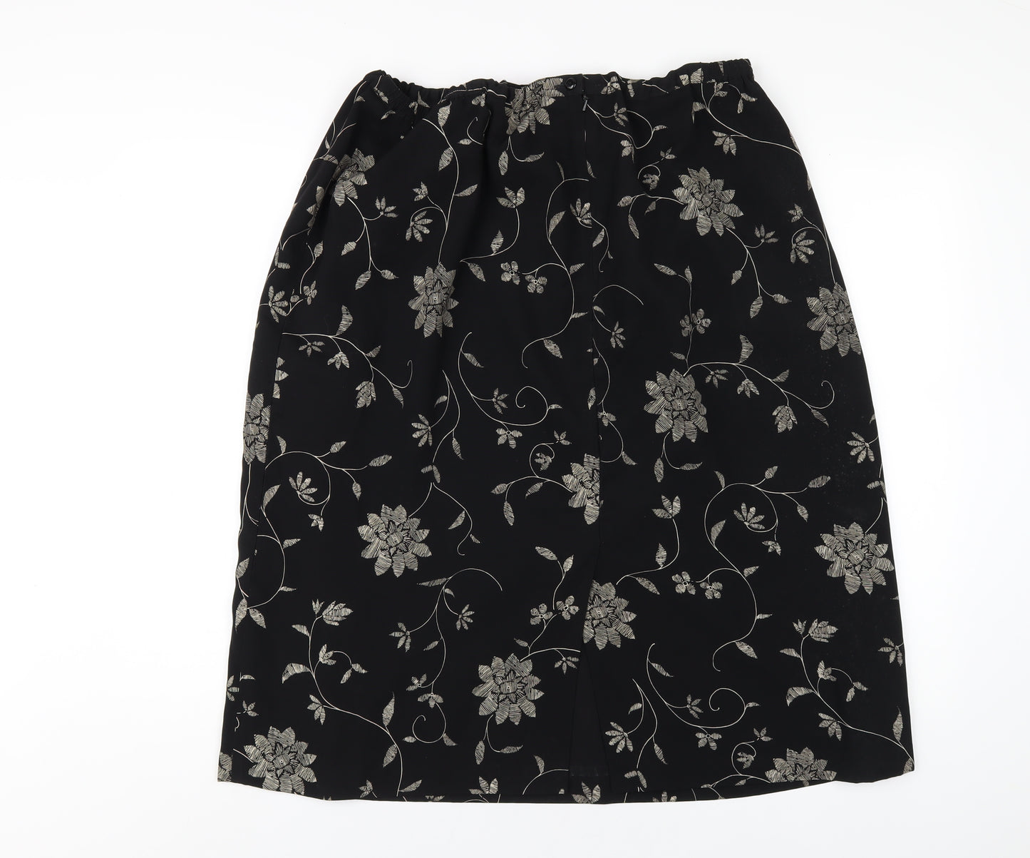 ELVI Womens Black Floral Polyester A-Line Skirt Size 24 Zip