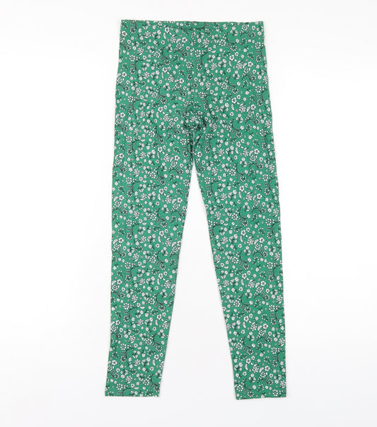 Marks and Spencer Girls Green Floral Cotton Carrot Trousers Size 10-11 Years L24 in Regular Pullover