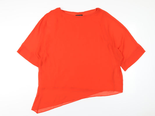 Roman Womens Orange Polyester Basic T-Shirt Size L Round Neck