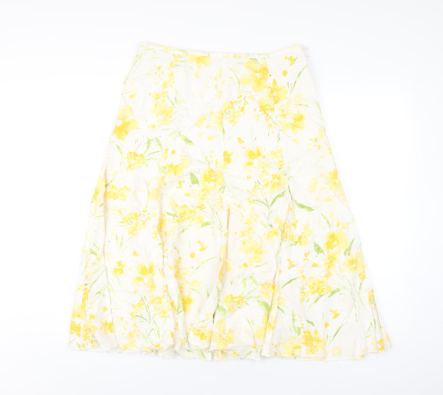 Per Una Womens Yellow Floral Cotton A-Line Skirt Size 12 Zip