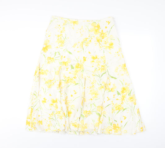 Per Una Womens Yellow Floral Cotton A-Line Skirt Size 12 Zip