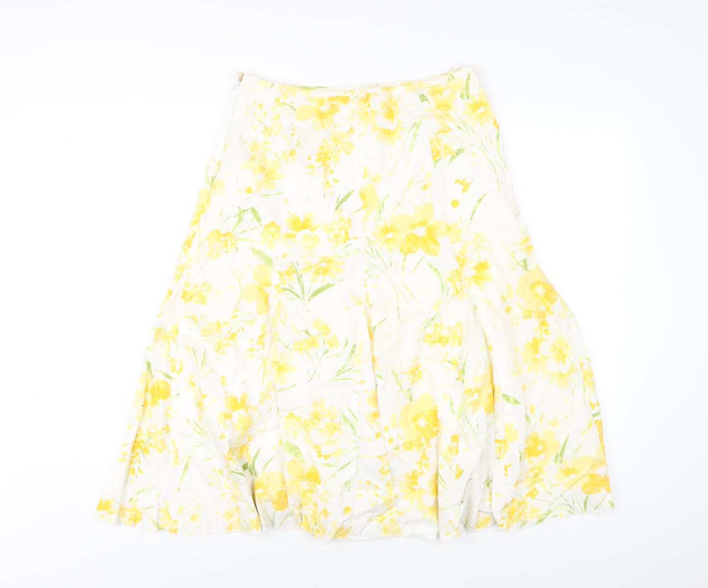 Per Una Womens Yellow Floral Cotton A-Line Skirt Size 12 Zip