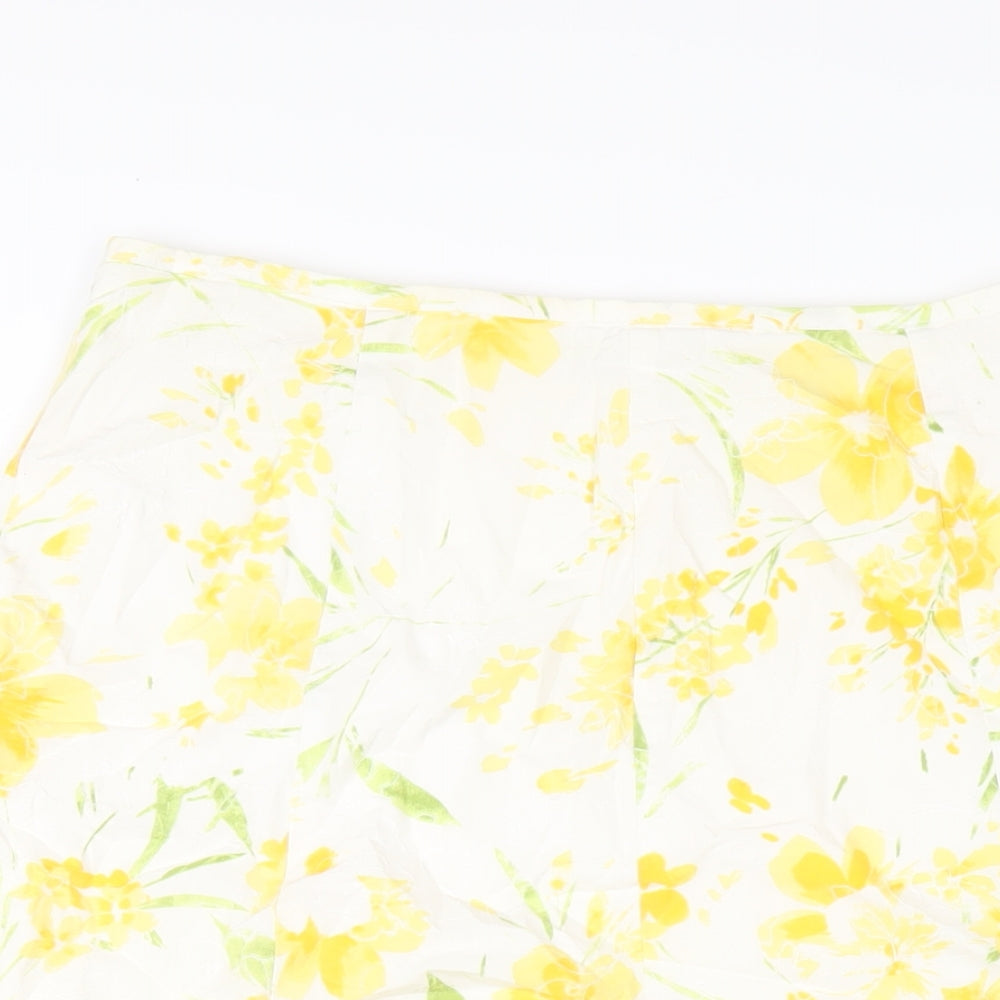 Per Una Womens Yellow Floral Cotton A-Line Skirt Size 12 Zip