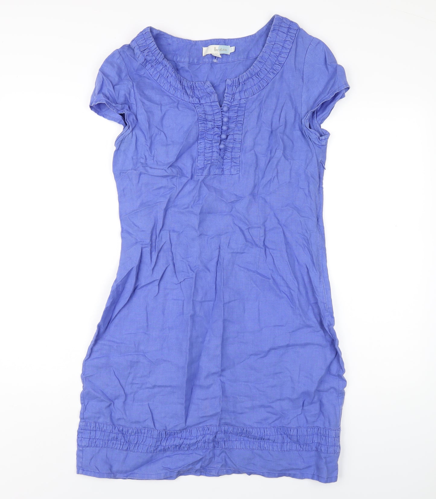 Boden Womens Blue Linen A-Line Size 10 V-Neck Zip