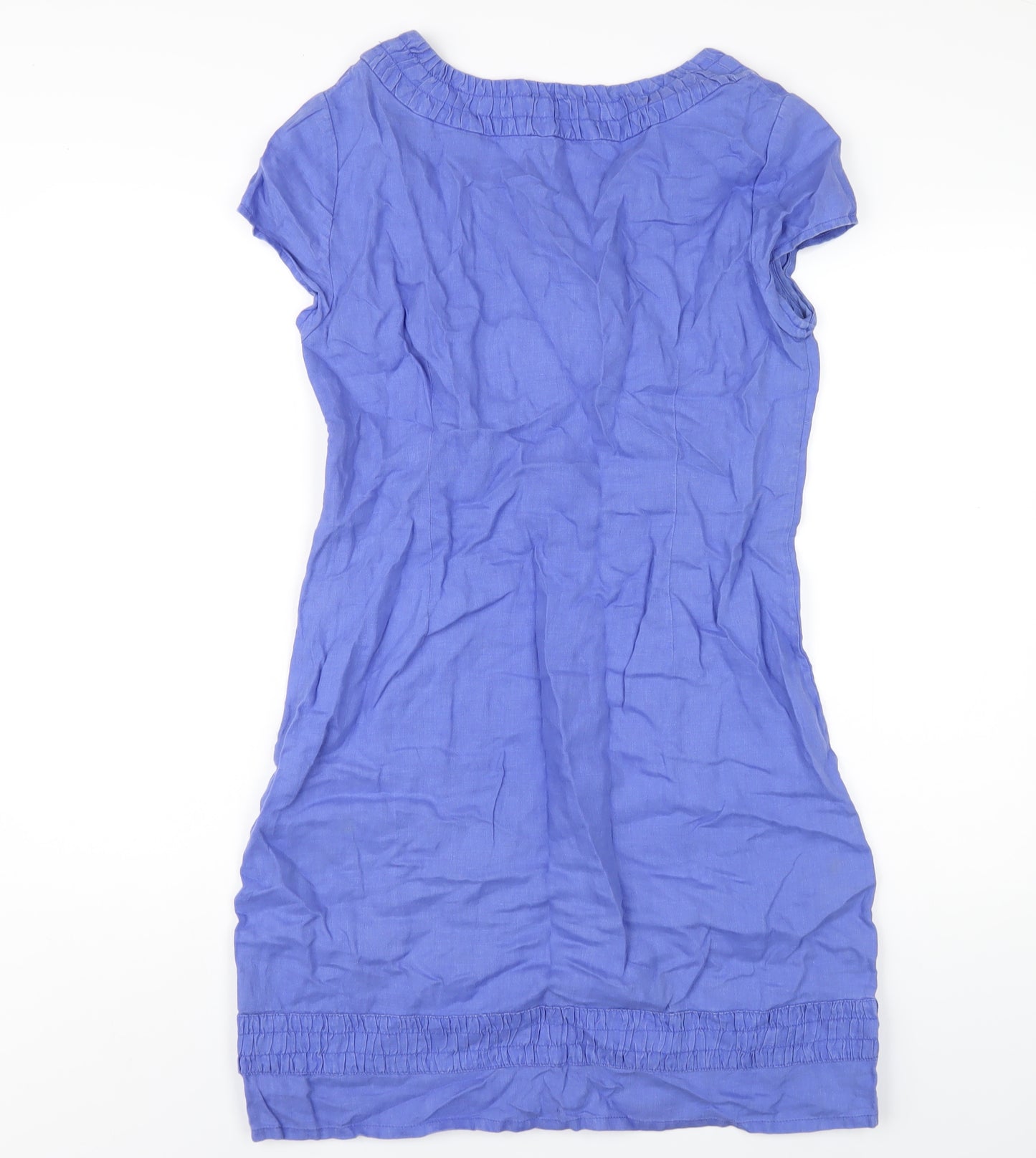 Boden Womens Blue Linen A-Line Size 10 V-Neck Zip