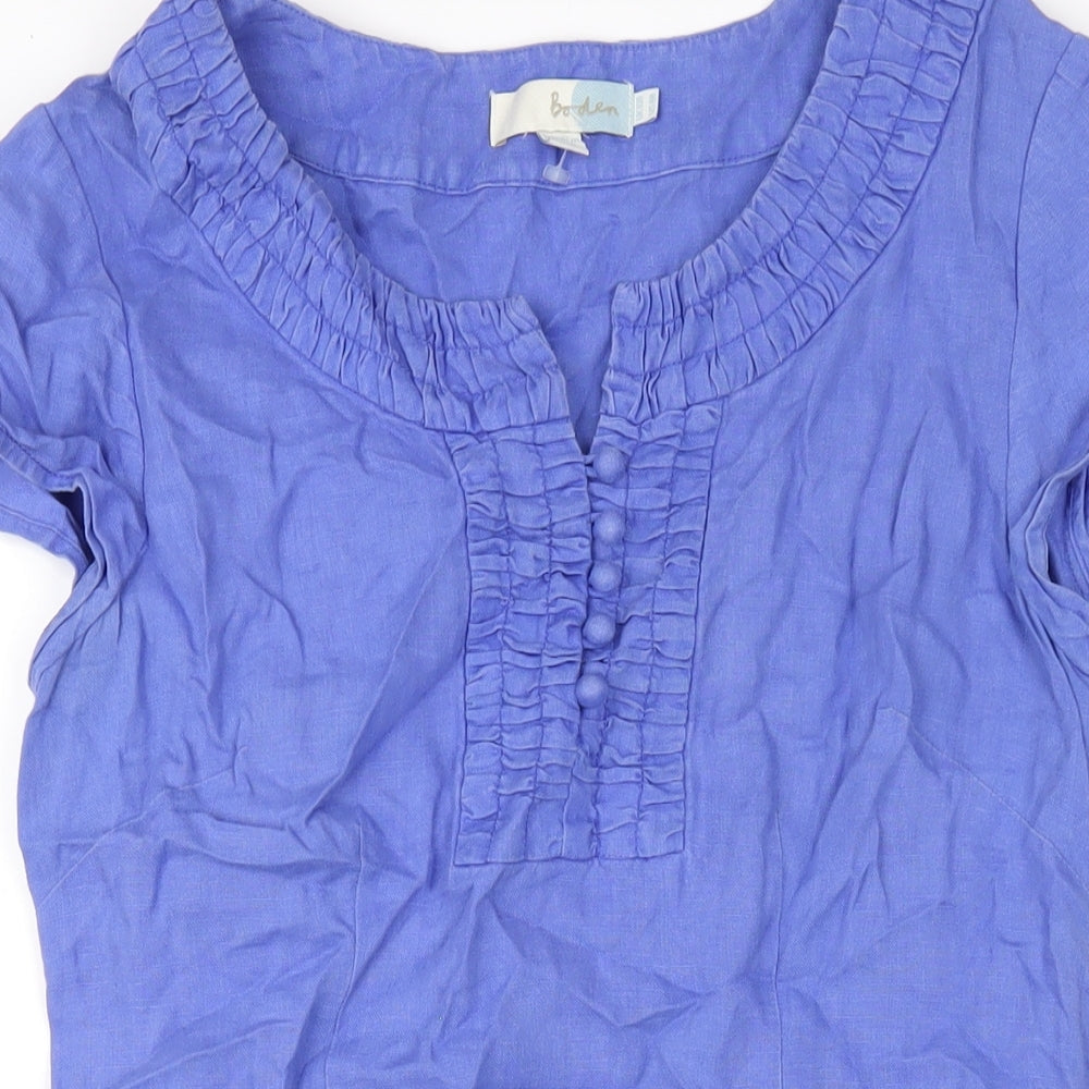 Boden Womens Blue Linen A-Line Size 10 V-Neck Zip