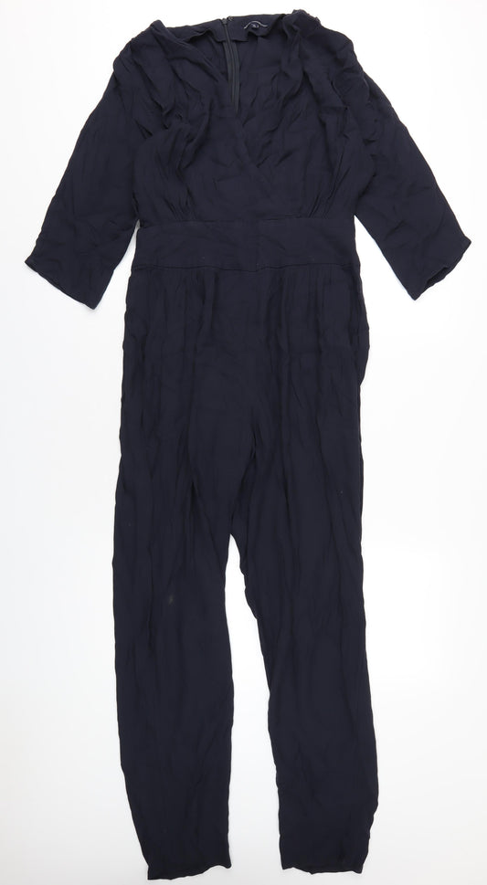 French Connection Womens Blue Acetate Jumpsuit One-Piece Size 12 L31 in Zip