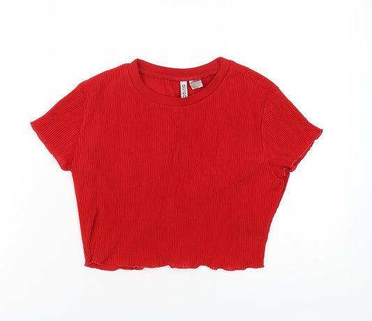 H&M Womens Red Polyester Cropped T-Shirt Size M Round Neck