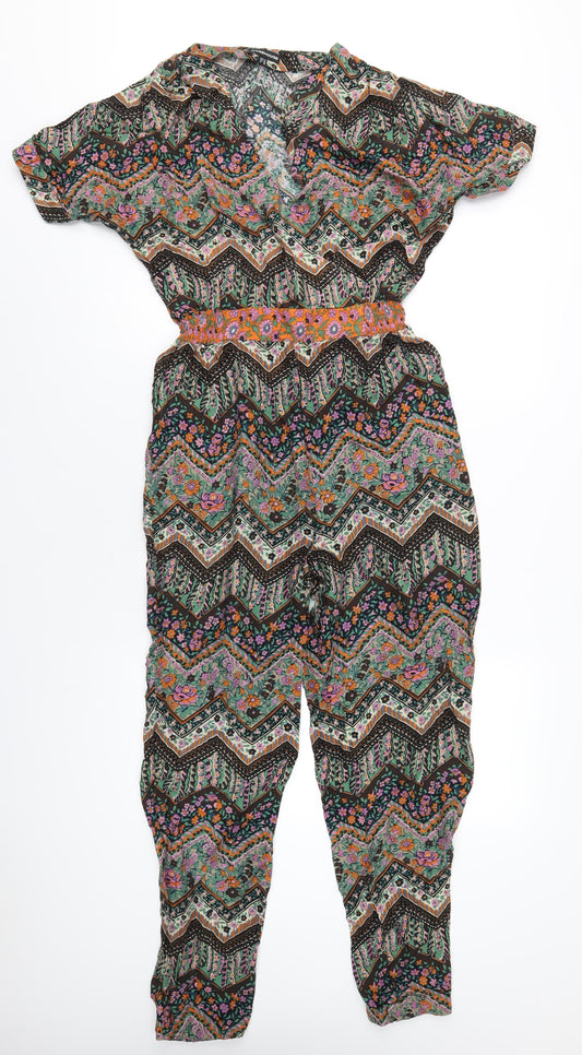 Warehouse Womens Multicoloured Geometric Viscose Jumpsuit One-Piece Size 12 L30 in Pullover