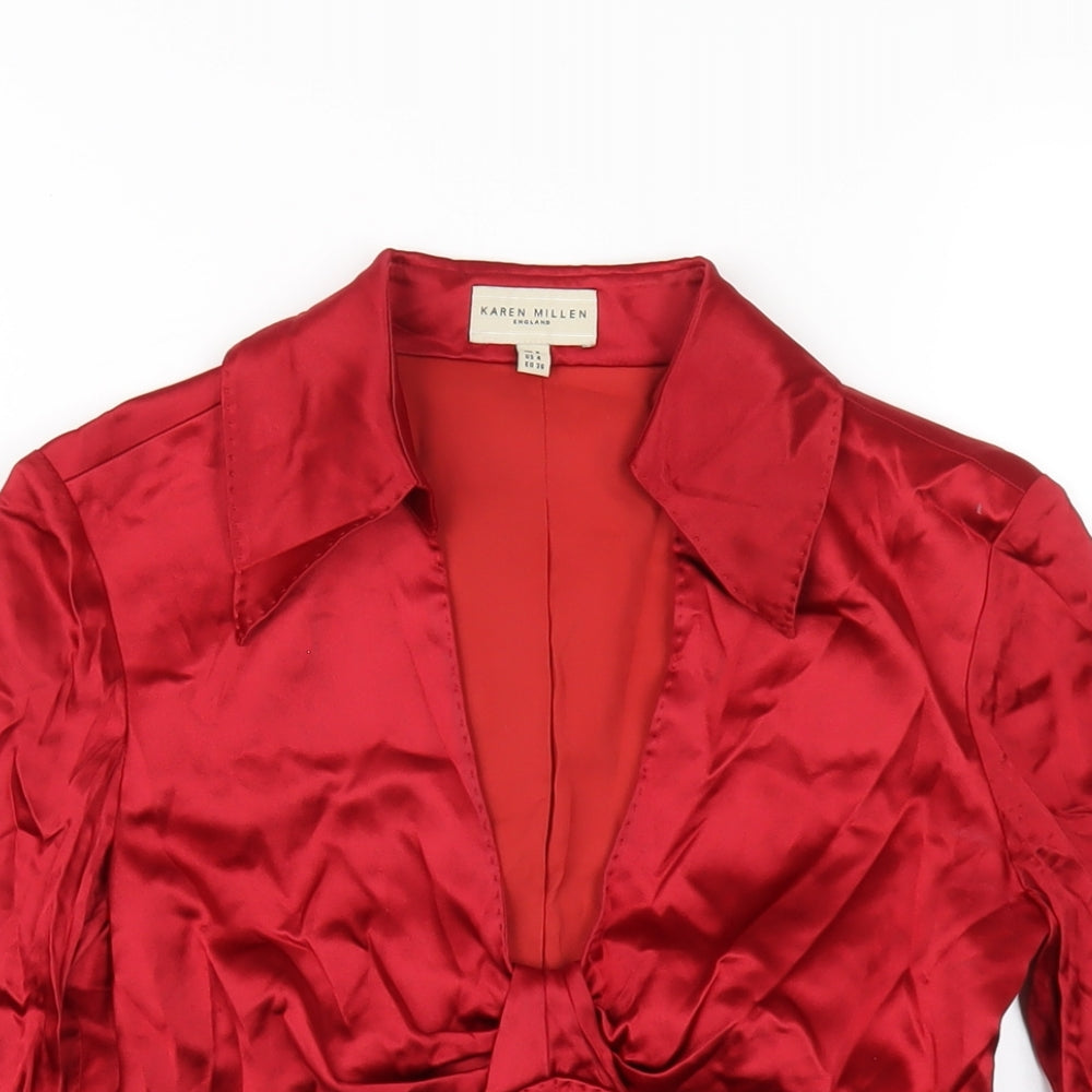 Karen Millen Womens Red Silk Basic Blouse Size 8 Collared