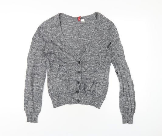 H&M Womens Grey V-Neck Cotton Cardigan Jumper Size 10