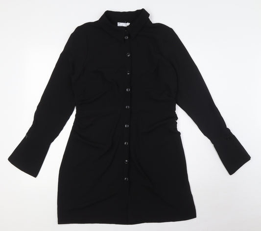 ASOS Womens Black Polyester A-Line Size 12 Collared Button