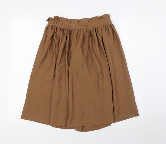 H&M Womens Brown Polyester A-Line Skirt Size 8 Tie - Paper Bag Style