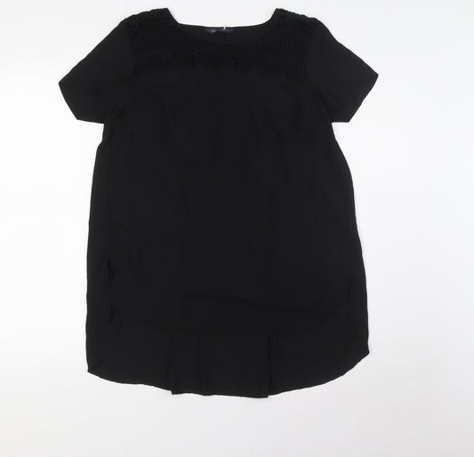 Marks and Spencer Womens Black Polyester Basic Blouse Size 8 Round Neck - Crochet Neck Line