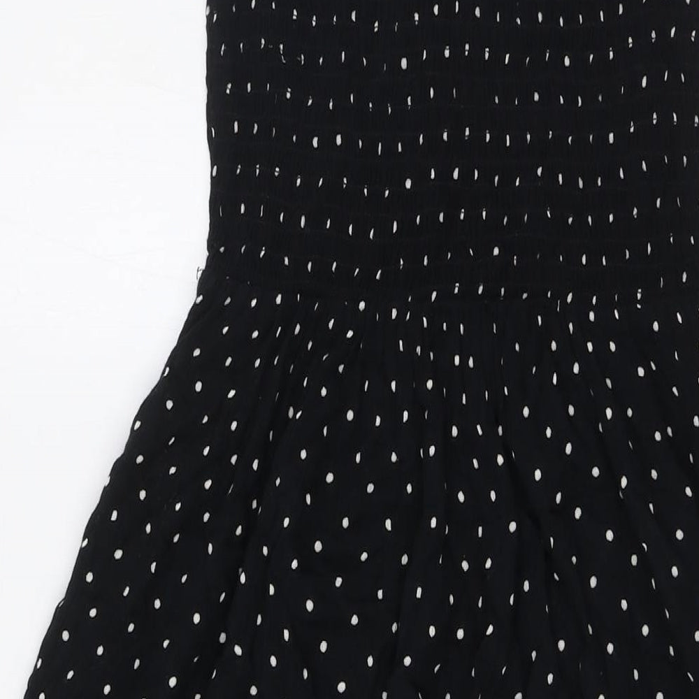 NEXT Womens Black Polka Dot Viscose A-Line Size 10 Off the Shoulder - Smocked Top