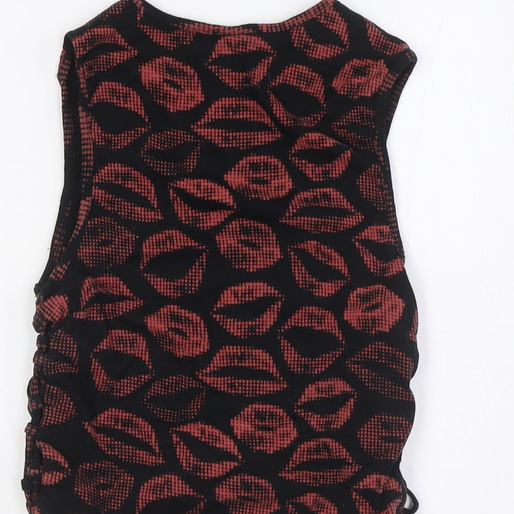 Urban Outfitters Womens Black 100% Cotton Basic Tank Size M Round Neck - Lace Up Sides, Lips