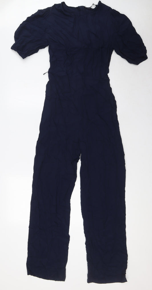 Marks and Spencer Womens Blue Viscose Jumpsuit One-Piece Size 6 L30 in Zip