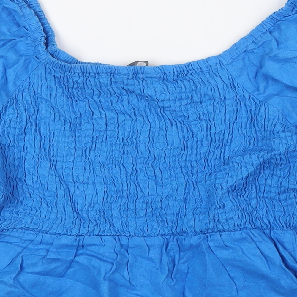 Marks and Spencer Womens Blue Linen Basic Blouse Size 10 Off the Shoulder - Smocked Top