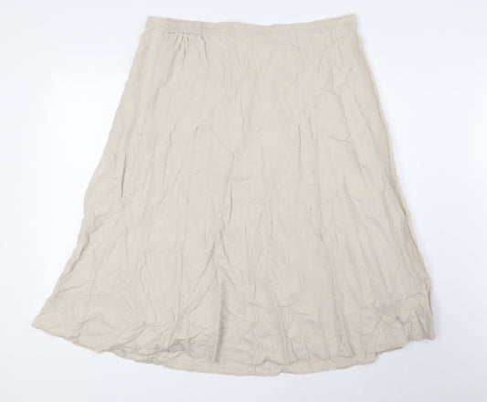 Marks and Spencer Womens Beige Linen A-Line Skirt Size 18 Zip - Elasticated In Waist