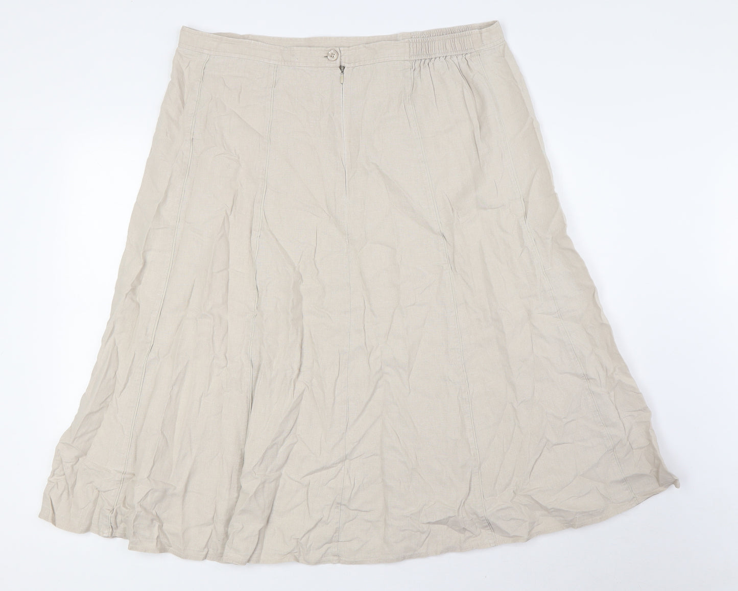 Marks and Spencer Womens Beige Linen A-Line Skirt Size 18 Zip - Elasticated In Waist