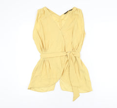 Zara Womens Yellow Polyester Basic Blouse Size XS V-Neck