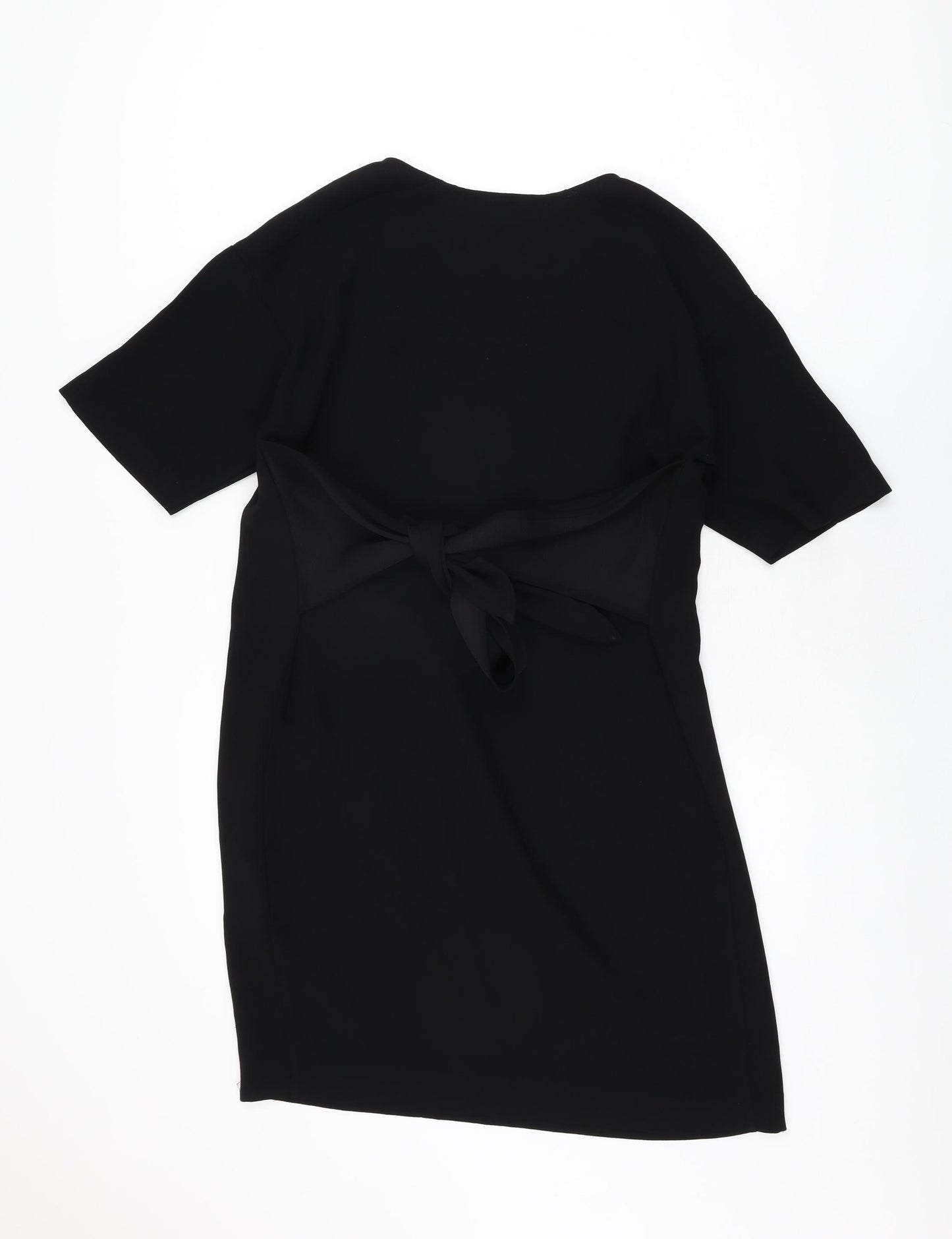 H&M Womens Black Polyester Shift Size 10 Round Neck Tie